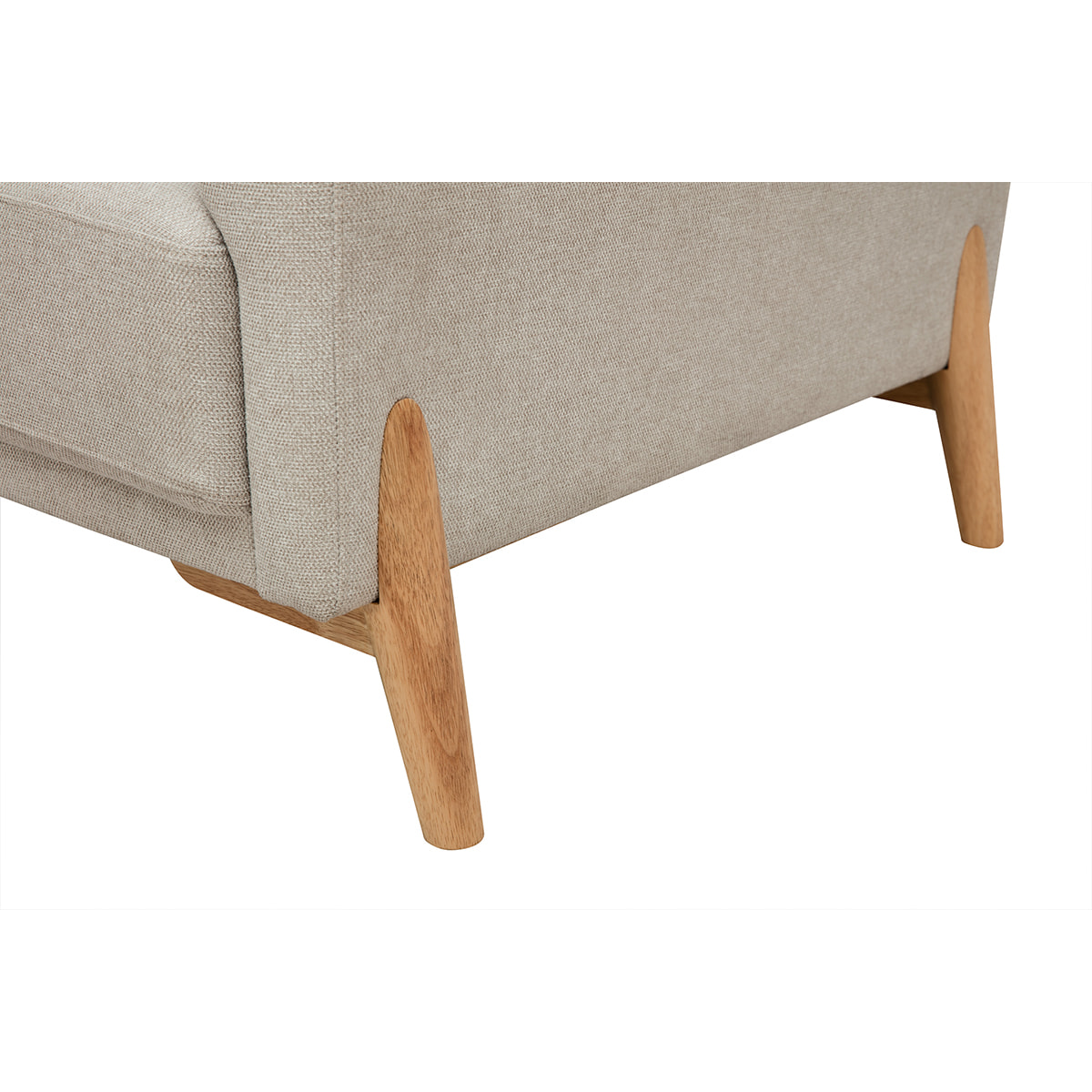 Canapé scandinave 4 places en tissu effet velours texturé beige et bois clair SINDRO