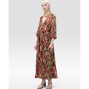 abito con scollo a V e stampa serpentina