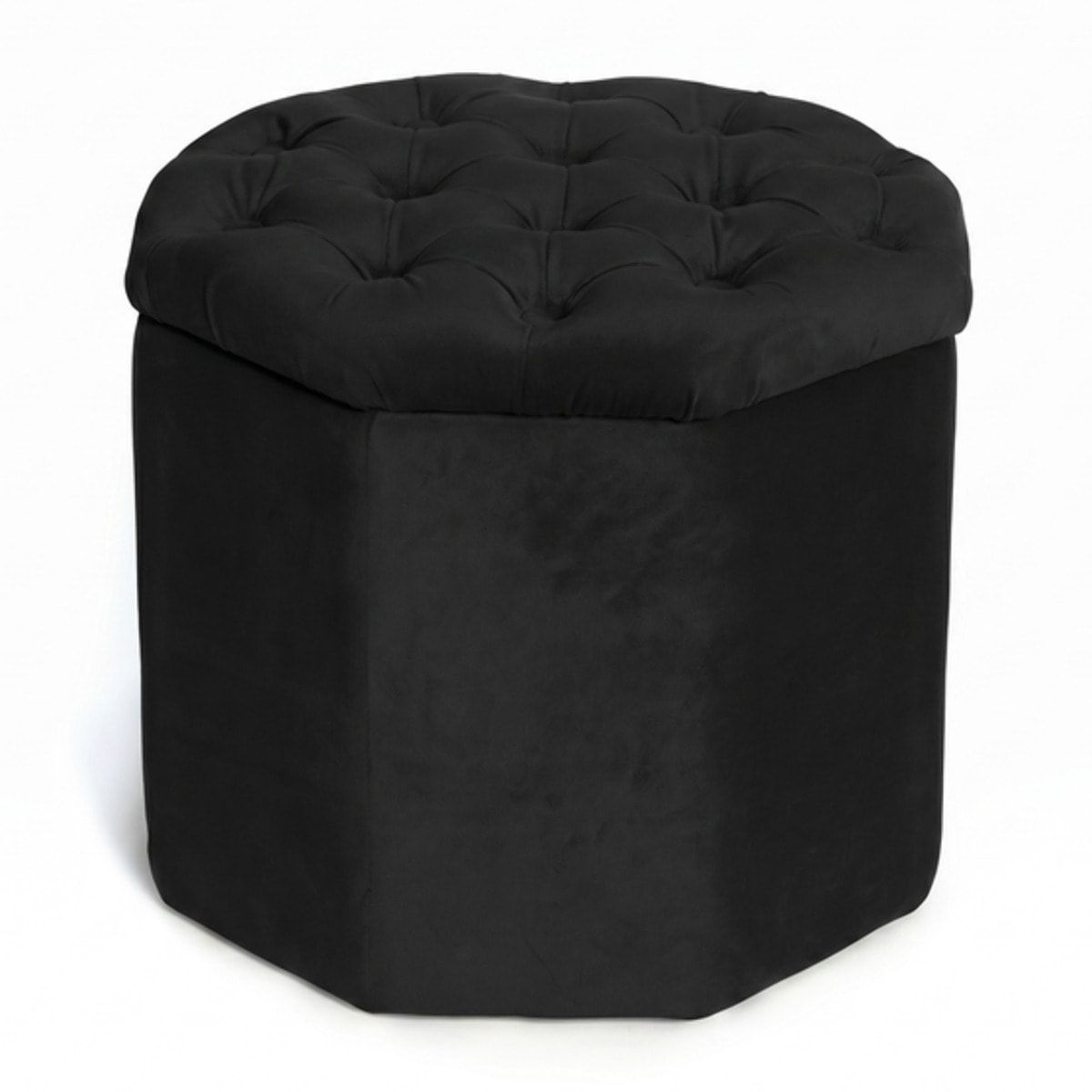 Pouf contenitore ottagonale in velluto - NERO