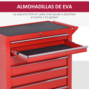 Carro de Herramientas con 7 Cajones Caja Taller Cerradura tipo Mueble de Almacenamiento para Taller Garaje y Hogar Chapa de Acero Ruedas 69x33x75cm Rojo