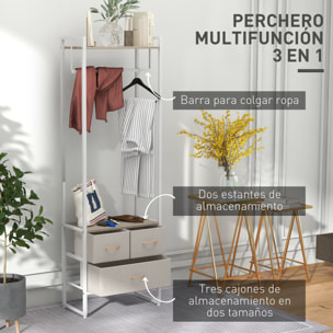 Perchero para Ropa Perchero Recibidor con 3 Cajones de Tela Barra para Colgar y Estante de Almacenamiento para Pasillo Dormitorio Sala de Estar 58,5x30x178 cm Natural