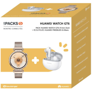 Montre connectée HUAWEI Pack Watch GT6 41mm Doré+FreeBuds6I Blanc