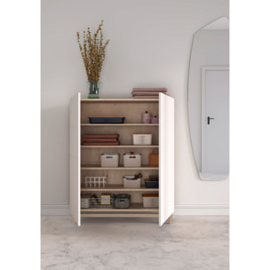 Zapatero melamina Volda roble claro puertas blanco patas roble 112x90x27cm