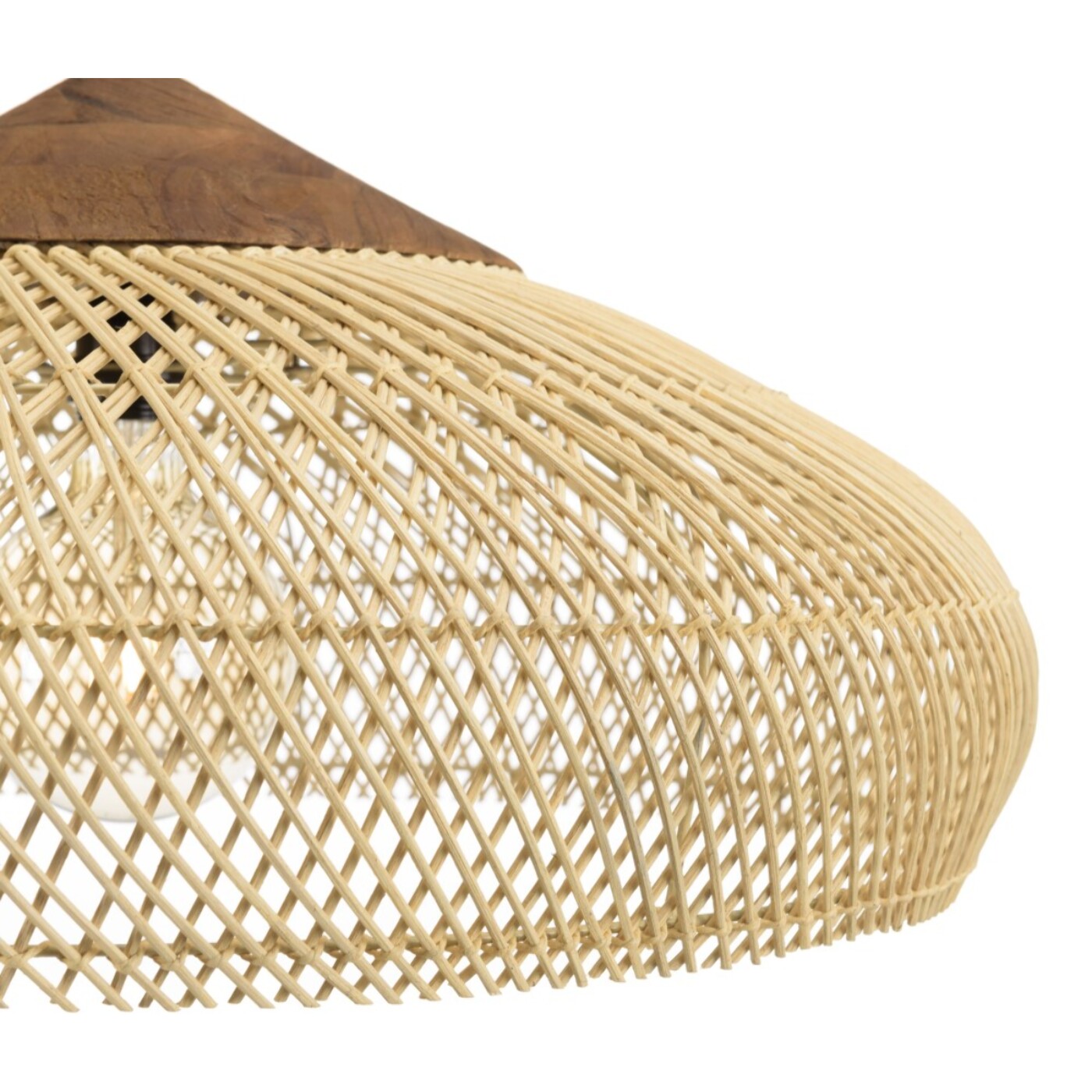 SIXTINE - Suspension 65x65cm en rotin couleur naturelle et teck recyclé