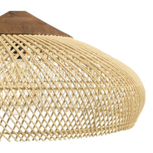 SIXTINE - Suspension 65x65cm en rotin couleur naturelle et teck recyclé