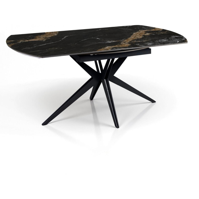 Table à manger extensible Tomasucci FACT, en céramique, marbre noir, gris, 160 x 90-125-160 cm