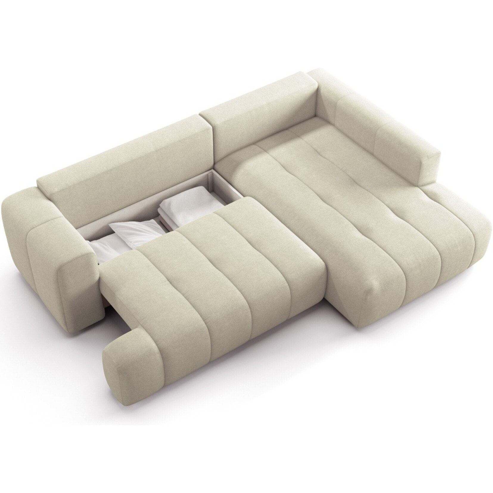 Canapé d'angle droit convertible 4 places en tissu chenille - ouverture rapide - BRERA
