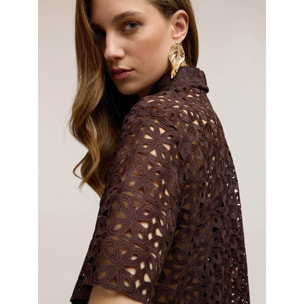 Motivi - Camicia boxy in pizzo macramé - Marrone