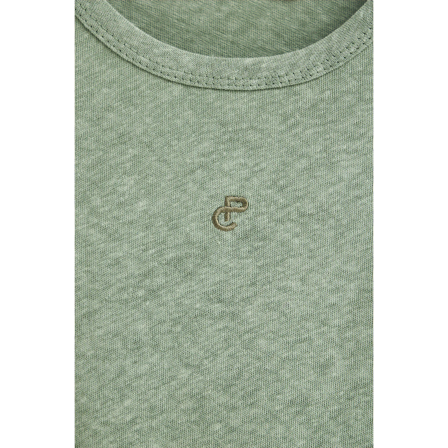 Maglietta verde giada in lino e cotone con monogramma ricamato