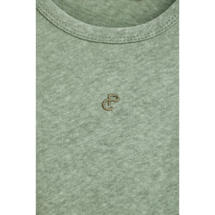 Maglietta verde giada in lino e cotone con monogramma ricamato