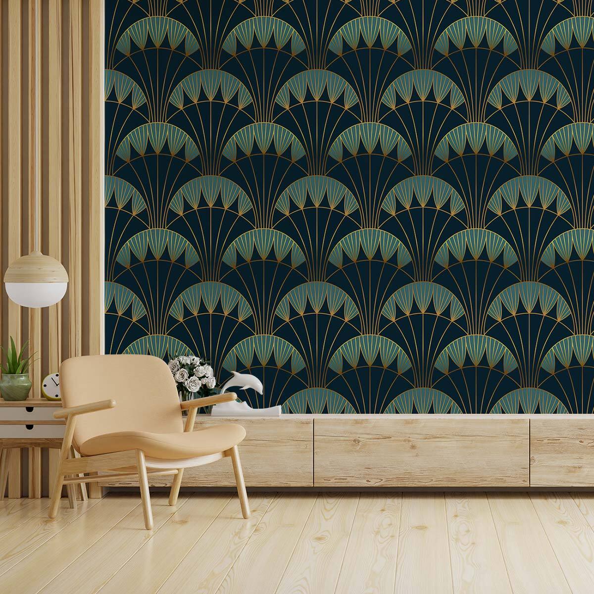 Papier peint, eventail art deco Intissé