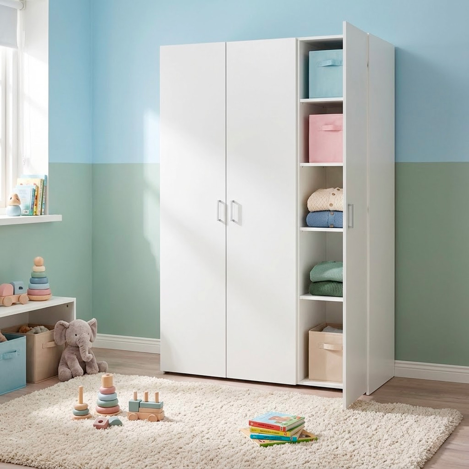 Armadio Con 3 Ante Battenti Multiuso Design Moderno Salvaspazio Funzionale Ampio Vano Con Barra Appendiabiti E Ripiani 115.8 x 49.52 x 175.4 Cm Bianco