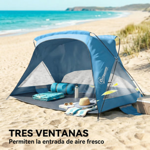 Tienda de Playa, Carpa de Playa Plegable para 2-3 Personas con Sacos de Arena, Puerta, Ventanas, UPF30+, Bolsa de Transporte y Bolsillo para Parque, Camping, 220x120x120 cm, Azul Cielo