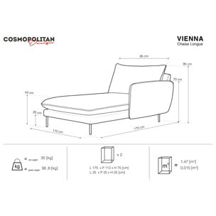 Méridienne droite "Vienna" en velours noir