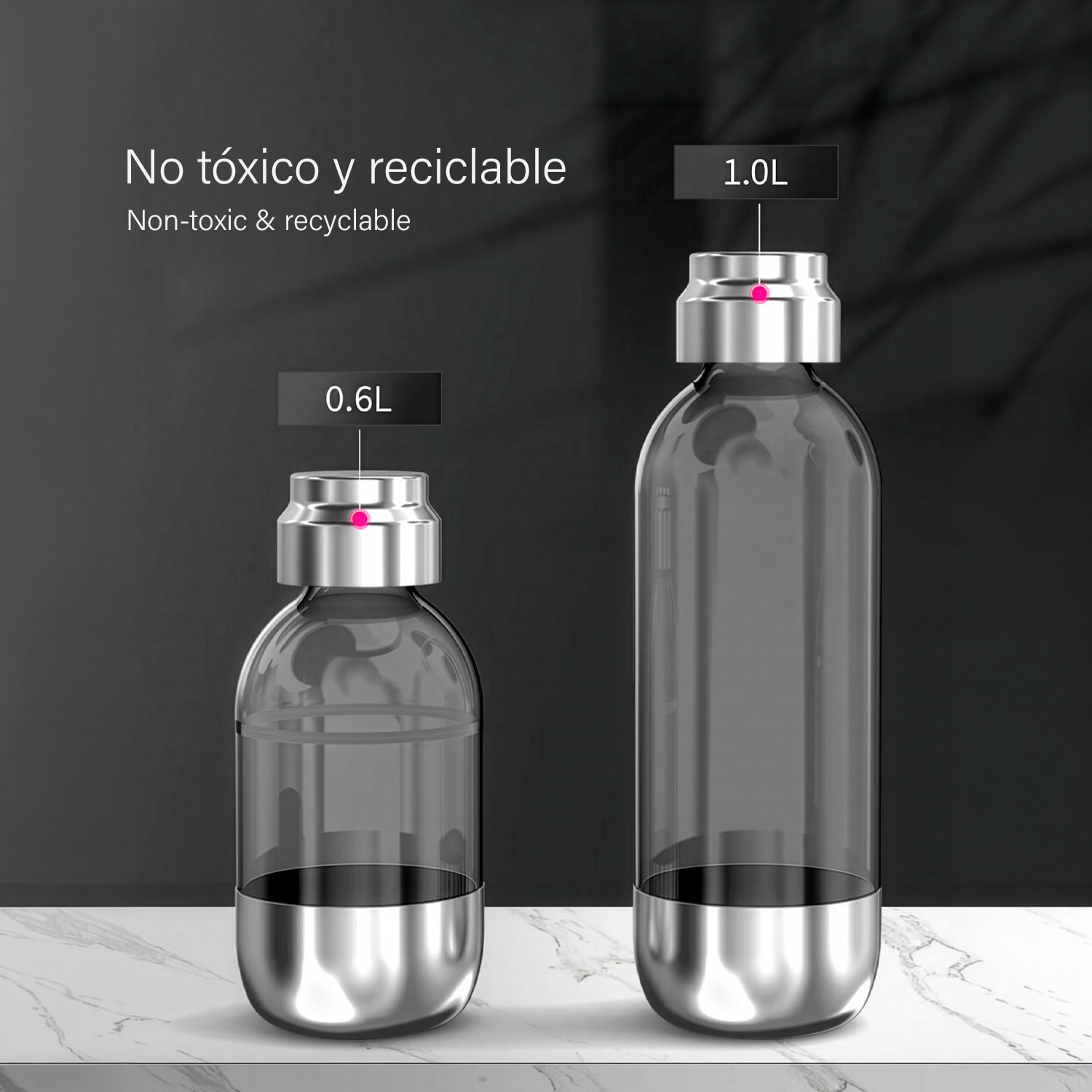 Máquina LC-SDS01 para preparar agua con gas y bebidas carbonatadas en casa. Incluye botellas de 600ml y 1L.