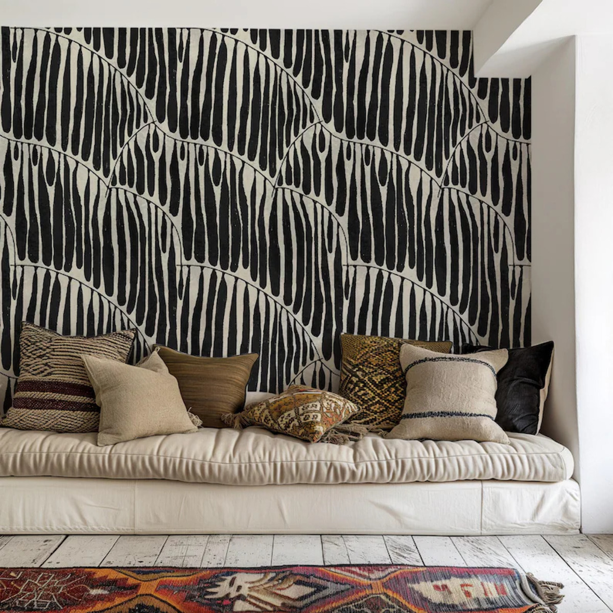 Carta da Parati Foglia Nera Astratta