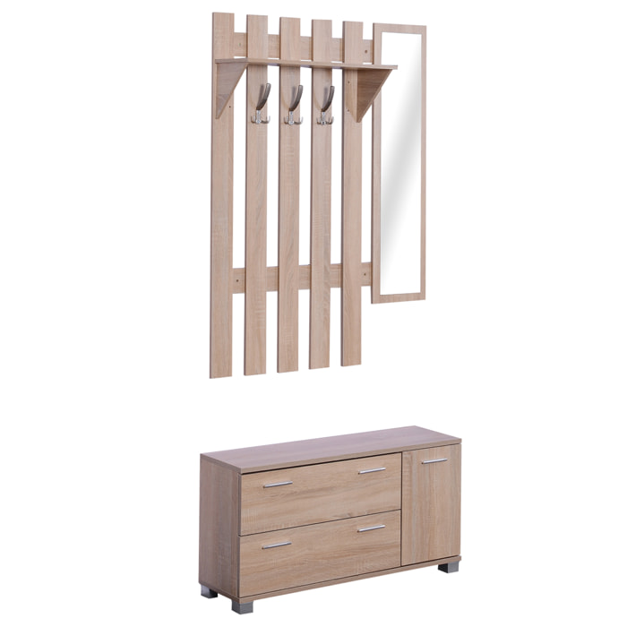 Pack 3 Muebles de Entrada Pasillo 90x21,5x116cm Roble