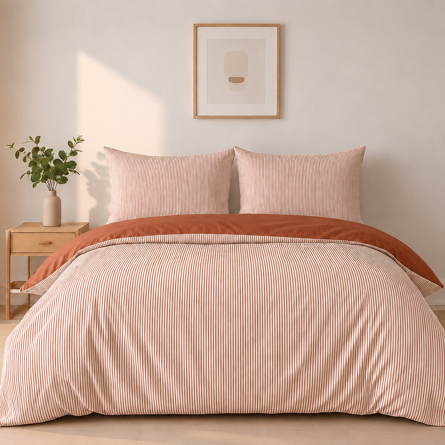 Parure housse de couette mini seersucker rayures terre cuite, MILLERAY