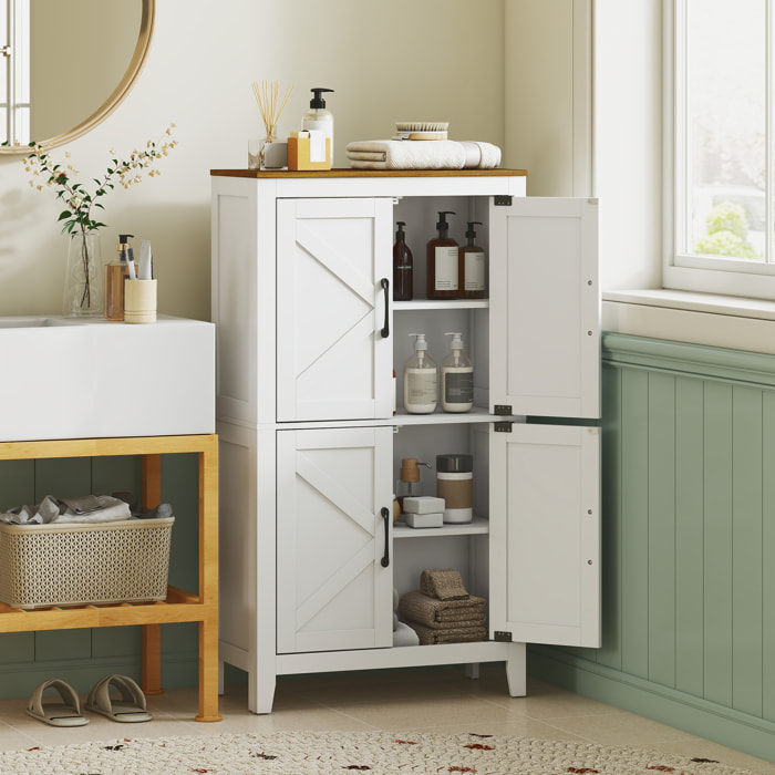 HOMCOM Armario de Baño Estrecho, Mueble Auxiliar de Baño con Puertas Tipo Granero, 4 Estantes y Estantes Ajustables, Ahorro Espacio, 60x30x110 cm, Blanco