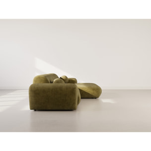 Louise - Canapé d'angle droit 4 places en velours texturé - Vert Kaki