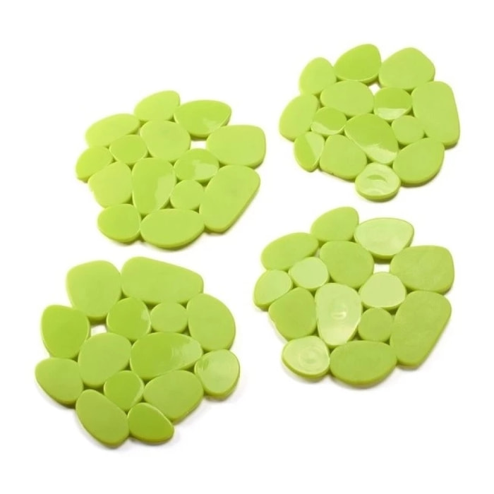 Lot de 4 Tapis antiderapants de douche ou baignoire PVC GALETS 12x13cm Vert Anis MSV