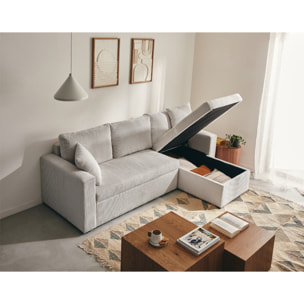 Cyrus - canapé d'angle réversible 4 places - convertible avec coffre - en velours côtelé - Gris clair