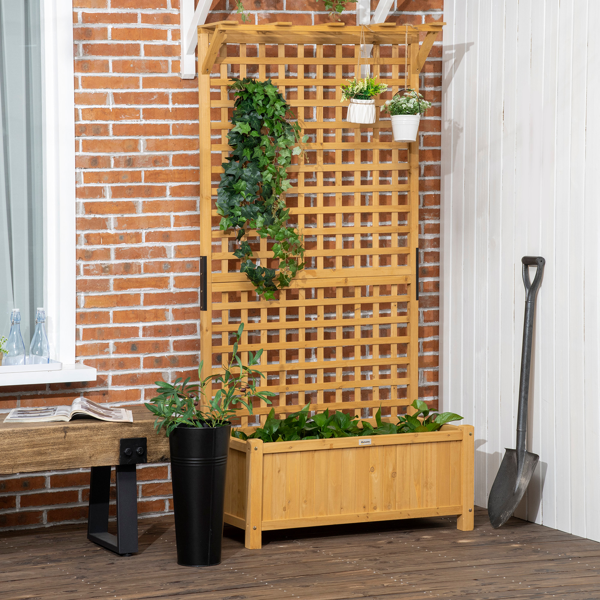 Jardinera con Enrejado de Madera para Trepadora Cultivo de Plantas 90x45x183 cm