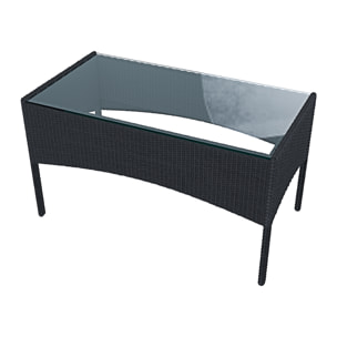 Set Di Mobili da Giardino Salotto Salottino in Rattan 4 Posti con Tavolino E Ripiano In Vetro 2 Poltrone e Divano 2 Posti Per Giardino Esterno Piscina Cuscini Sfoderabili Colore Nero