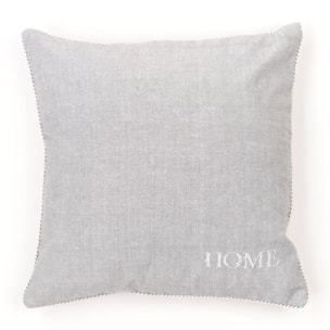 Coussin déhoussable avec broderie coton uni CHARME gris