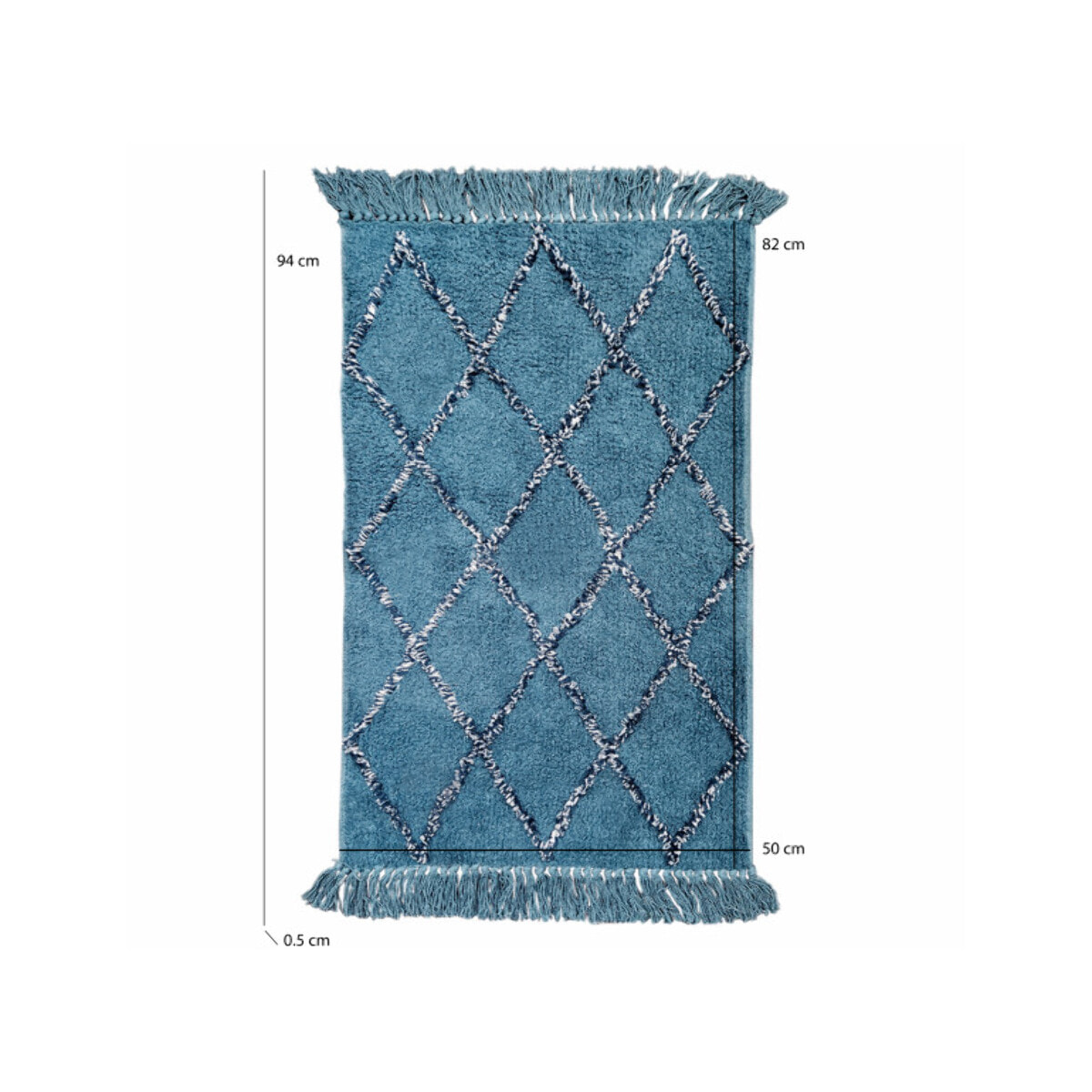 Tapis rectangulaire bleu style berbère avec franges - MOMBA