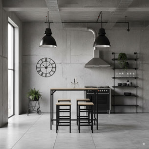 Sabi - Tavolo bar con 4 sgabelli quadrati in stile industrial bleach, set angolo breakfast