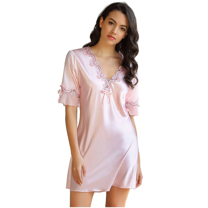 Ropa de dormir casual con bordado de seda rosa