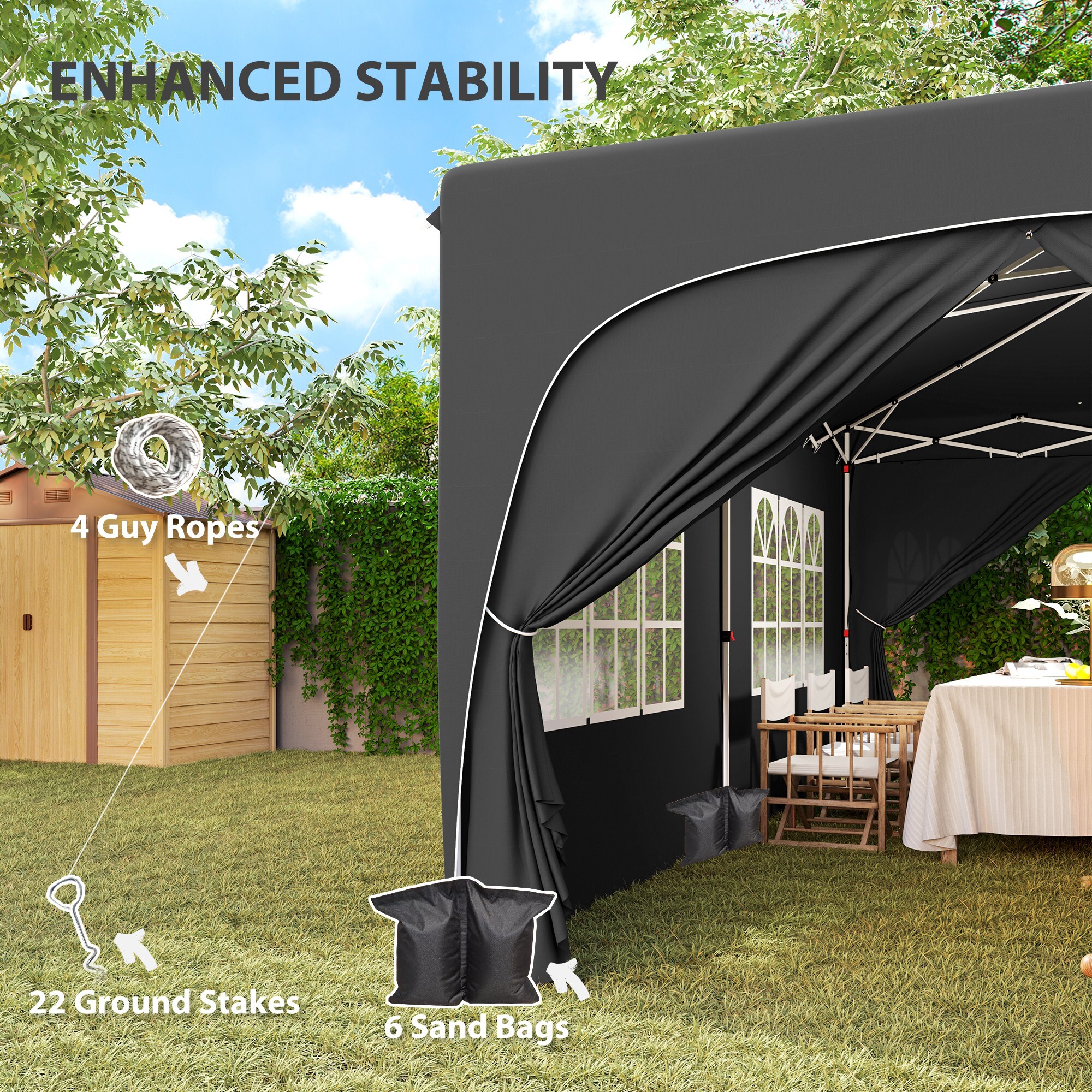 Tonnelle barnum pop up automatique 3x6 m - hauteur réglable - sac de transport, 6 sacs à lester inclus - anthracite