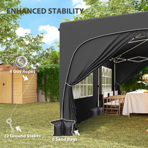 Tonnelle barnum pop up automatique 3x6 m - hauteur réglable - sac de transport, 6 sacs à lester inclus - anthracite