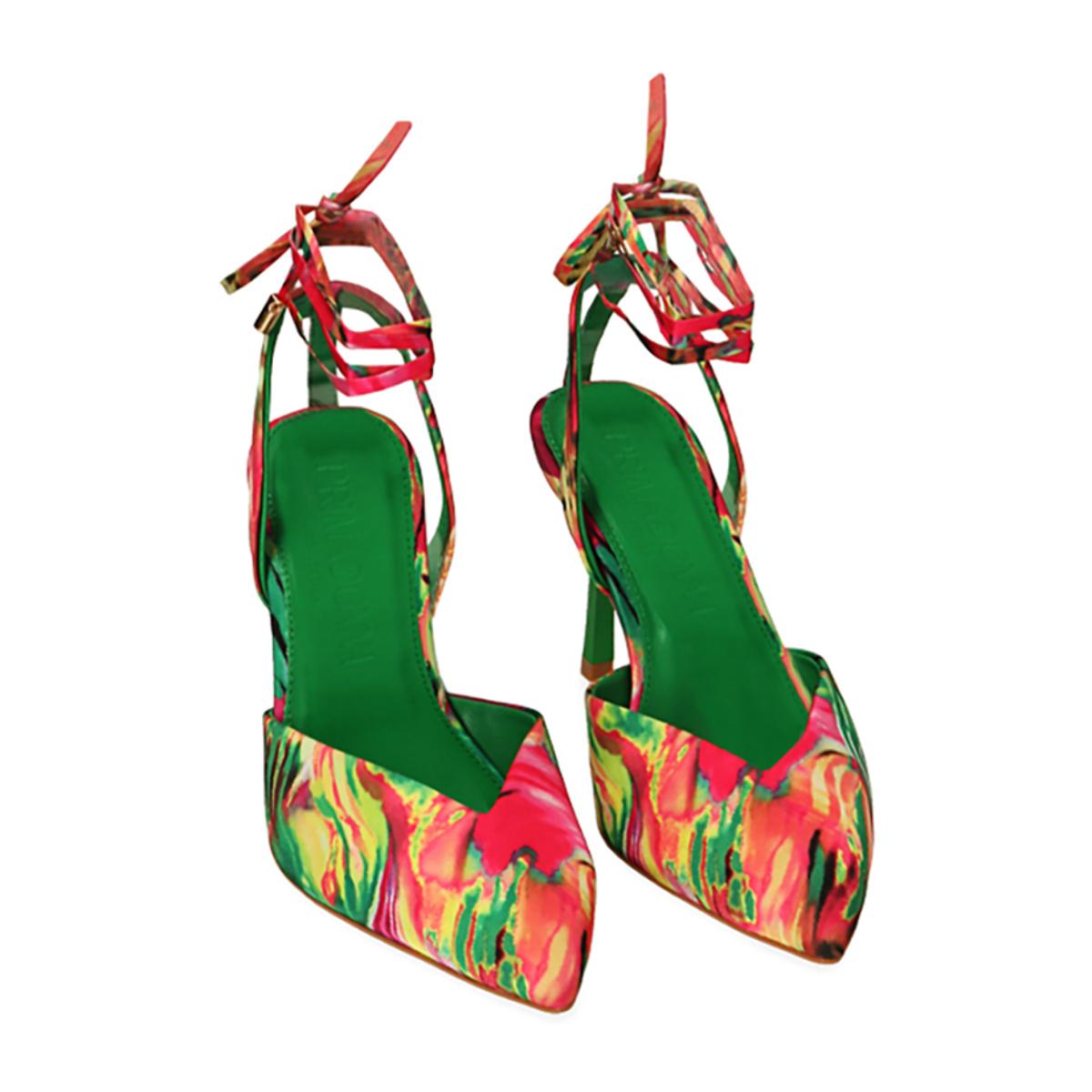 Décolleté slingback verde multicolor, tacco 8,5 cm