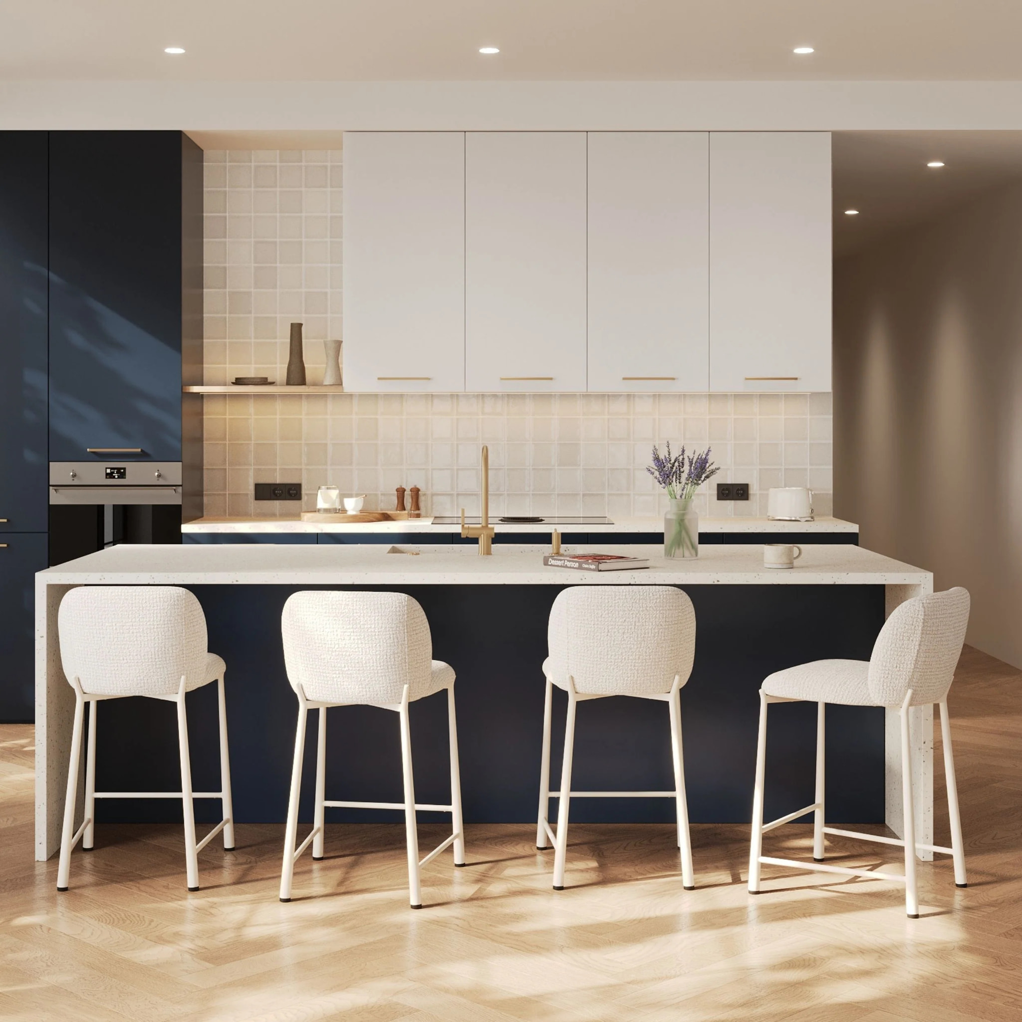 Lot de 2 chaises pour ilot central 65,5 cm, tissu texturé écru chiné - Bento