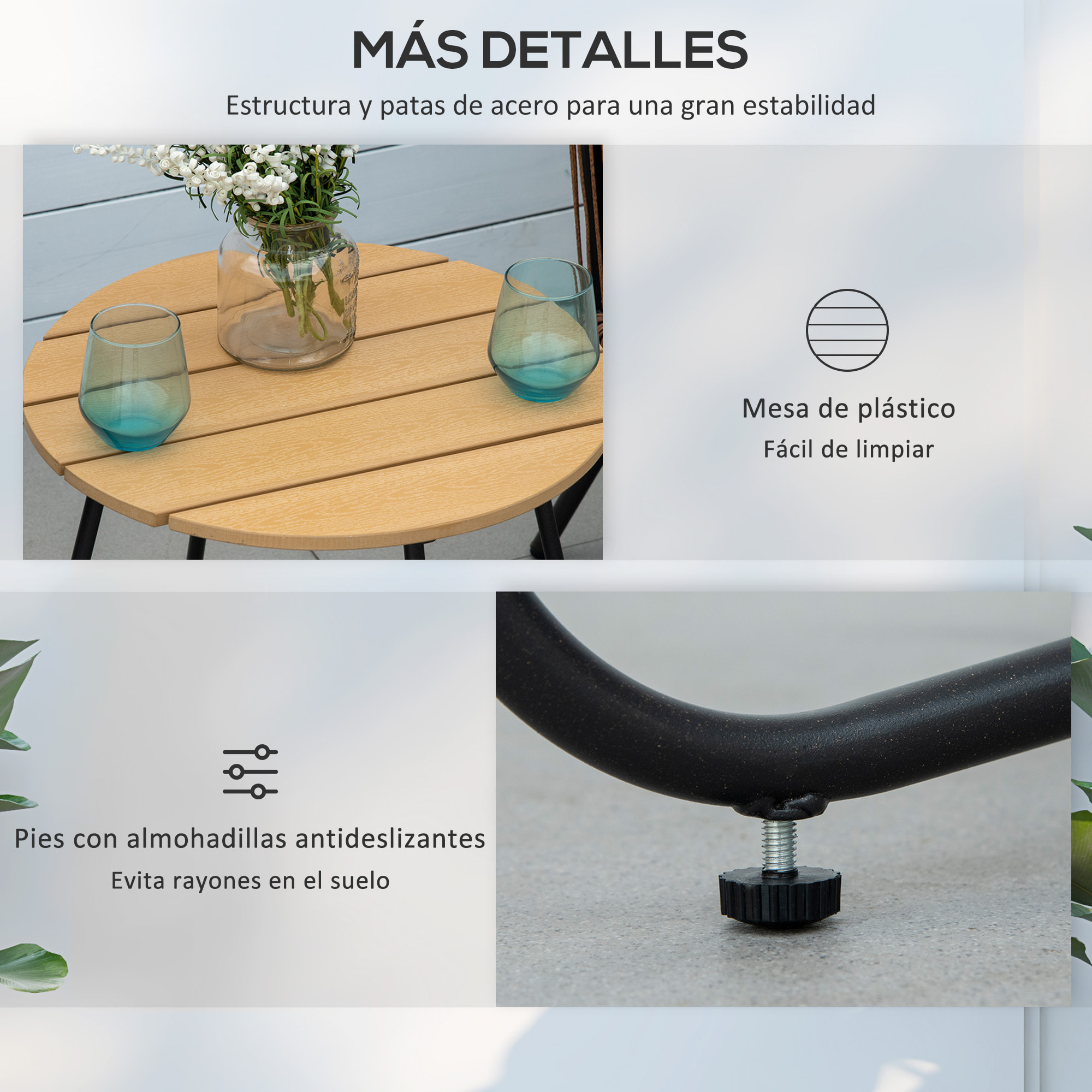 Conjunto de Muebles de Jardín de Ratán Sintético 3 Piezas Conjunto de Mesa y 2 Sillas de Ratán con Cojines Acolchados Extraíbles para Balcón Terraza Patio Gris