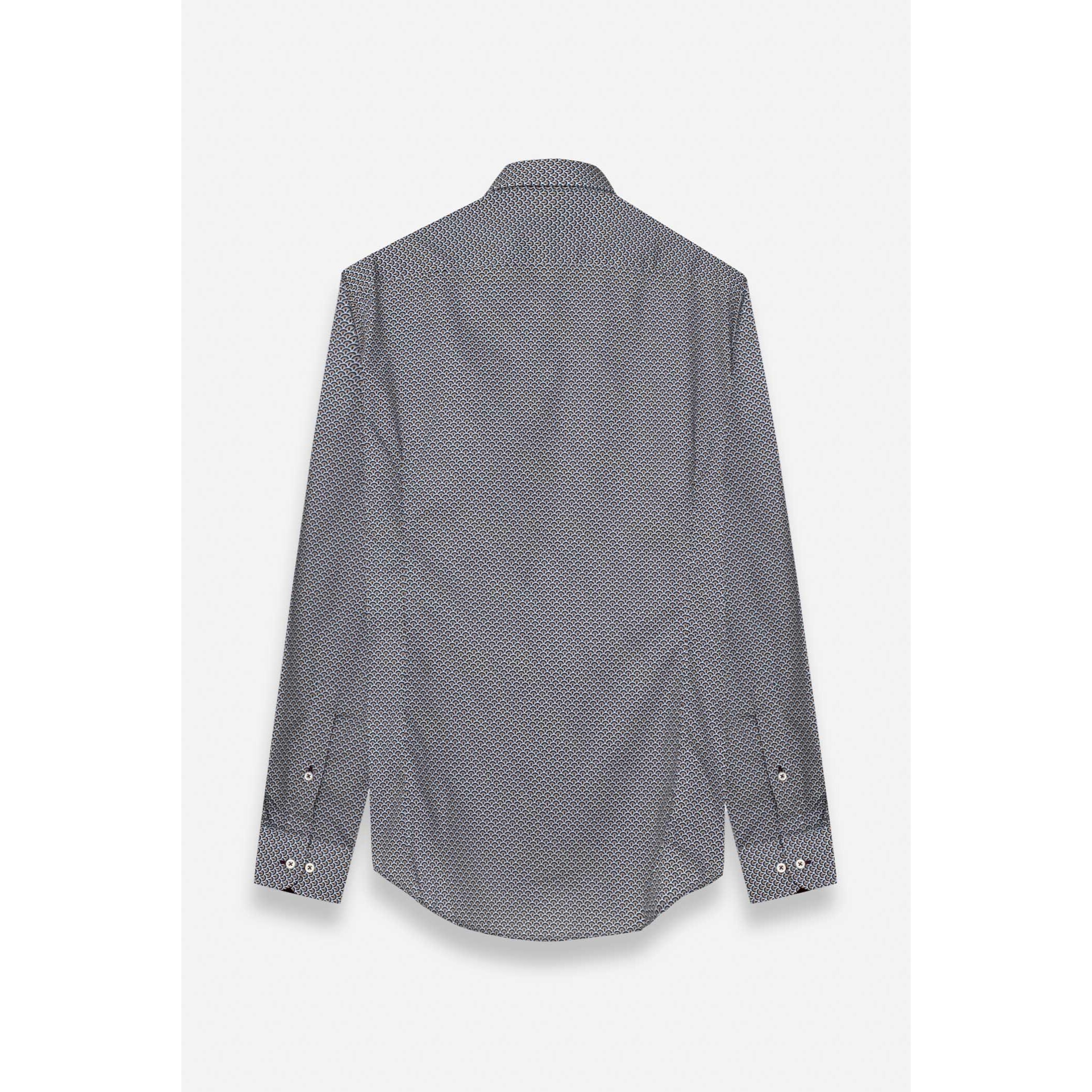Camicia Uomo 1 Bottone Italiano Slim Popeline Stampato Mastice e Blu