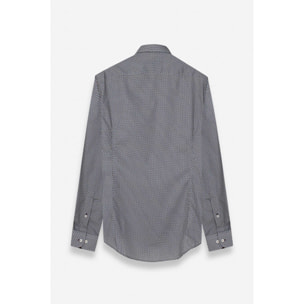 Camicia Uomo 1 Bottone Italiano Slim Popeline Stampato Mastice e Blu