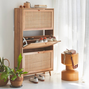 Meuble à chaussures décor bois et cannage 3 abattants  BOHÈME