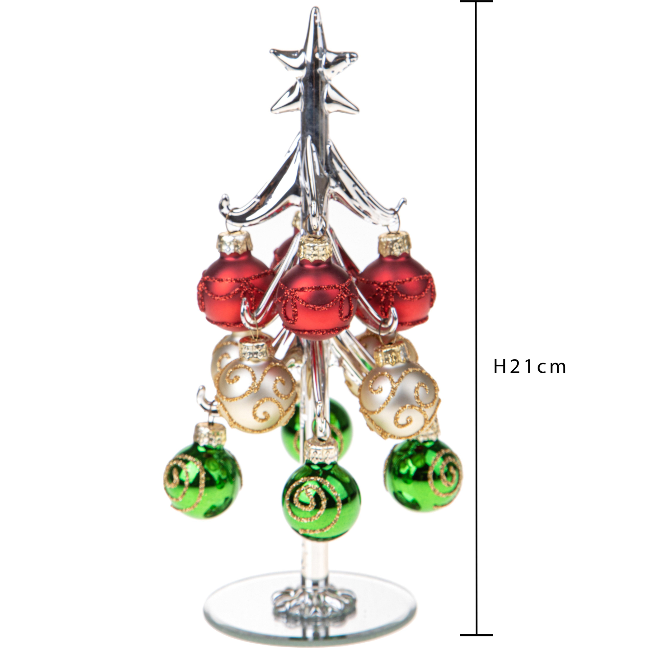 Albero Con Ornamenti In Vetro. Altezza 21 Cm - Pezzi 1 - 9X21X9cm - Colore: Verde - Bianchi Dino