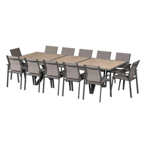 Table de jardin extensible "Axiome" effet bois honey & praline 12 places en aluminium traité époxy