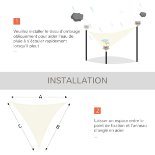 Voile d'ombrage triangulaire grande taille 4 x 4 x 4 m polyéthylène haute densité résistant aux UV crème