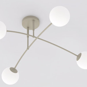 Lampada a sospensione PREGOS in acciaio beige e vetro opalino
