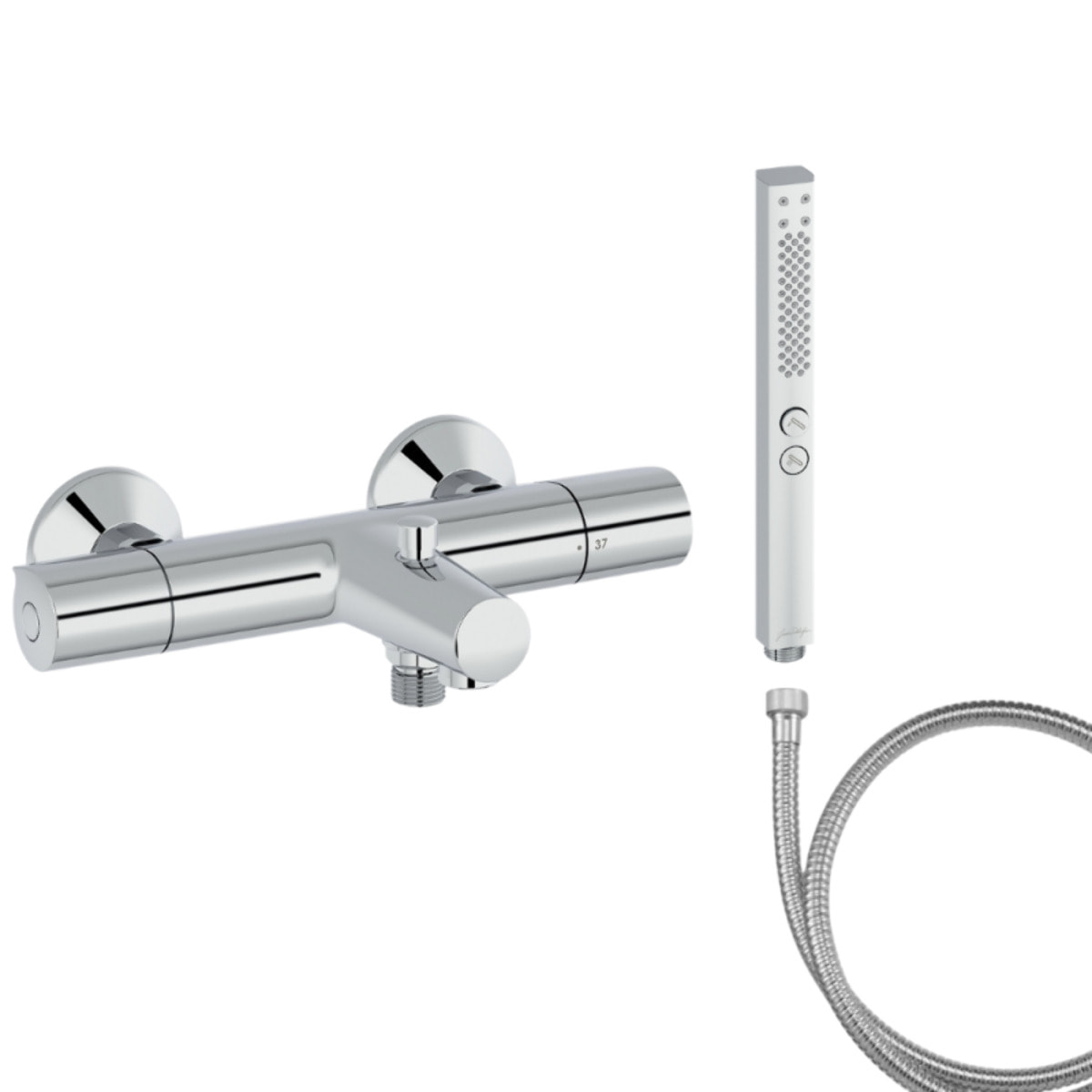 Mitigeur baignoire Simone + pommeau de douche Shift+ carré + flexible de douche métal