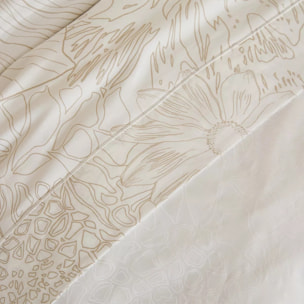Housse de couette satin de coton imprimé blanc beige Flower power white