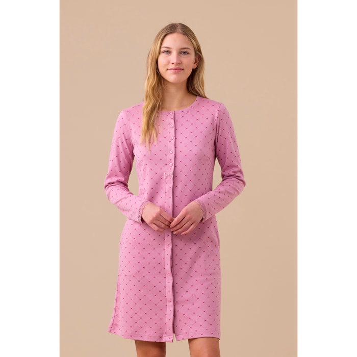 Camicia da notte donna in caldo cotone con abbottonatura frontale articolo cuore. Noidinotte