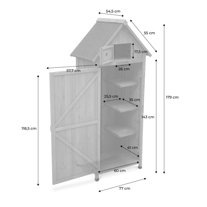 Armoire de jardin en bois. Mimosa anthracite. 77 x 54.5 x 179 cm cm. abri de jardin en bois. armoire de rangement. range outils