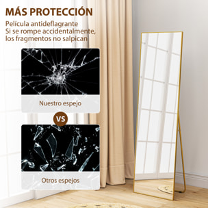 Espejo de Pie Cuerpo Entero con Marco de Aleación de Aluminio Espejo de Pared Rectangular con 2 Formas de Uso para Pasillo Dormitorio Salón 50x161,5x2 cm Dorado