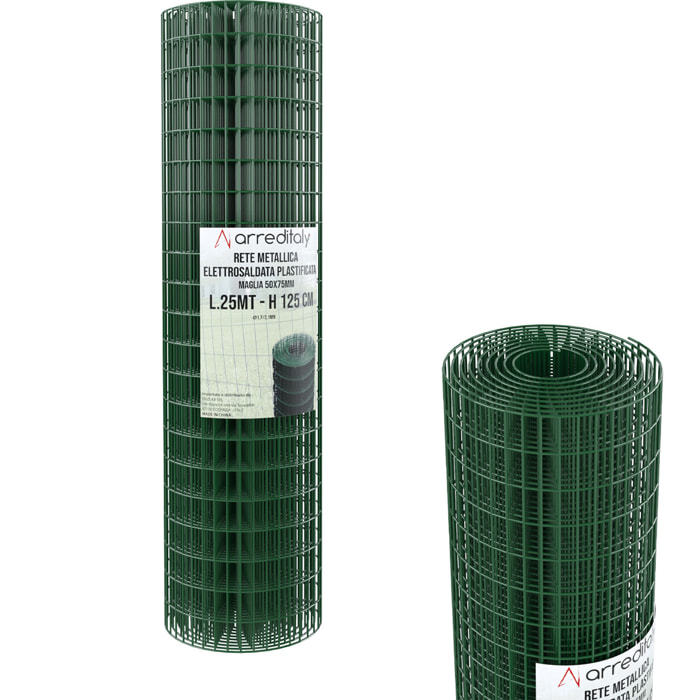 Rotolo Rete Metallica Per Recinzioni 25 M Zincata Plastificata Elettrosaldata Rigida Per Giardino Orto Piante Spazi Esterni (125 Cm)